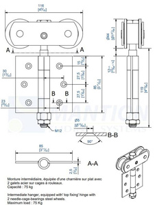 Wózek 4-kołowy z zawiasem MANTION 0552, ocynk