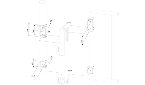 Uchwyt montażowy dla samozamykacza Locinox TIGER na profilach okrągłych