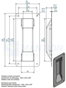 Uchwyt wpuszczany MANTION 1290X, stal nierdzewna AISI 304