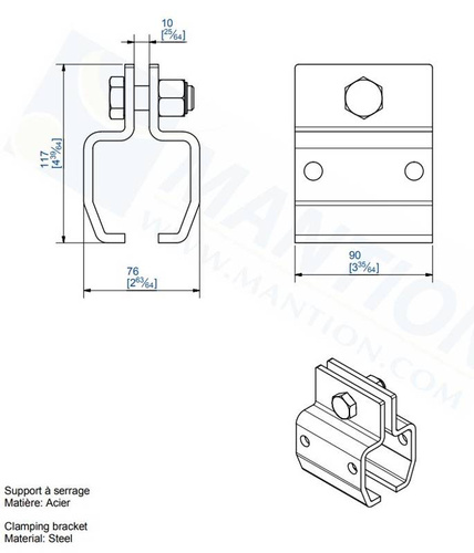 Uchwyt sufitowy do płaskownika MANTION 9052N, ocynk