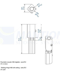 Zawias do wspawania MANTION 1512SO3D, Ø12 mm, stal czarna