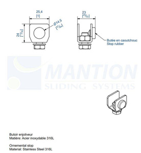 Stoper szyny MANTION 9118XA4, stal kwasoodporna AISI 316