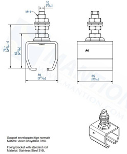 Uchwyt sufitowy zakończony trzpieniem MANTION 9041XA4, stal kwasoodporna AISI 316