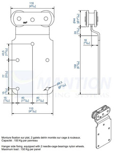Wózek 4-kołowy z mocowaniem bocznym MANTION 0251D, koła Delrin