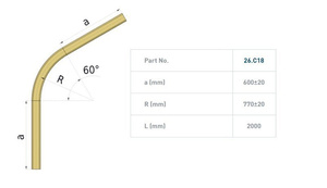 Łuk szyny nośnej 60° NIKO 26.C18, promień 770±20 mm, odcinki proste 600±20 mm, ocynk