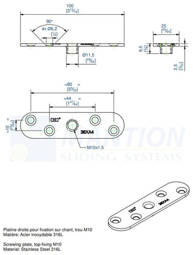 Płytka montażowa MANTION 0036XA4, stal kwasoodporna AISI 316