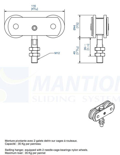 Wózek 4-kołowy MANTION 0653D, koła Delrin