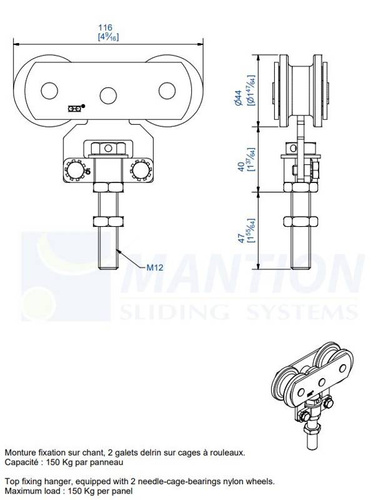 Wózek 4-kołowy MANTION 0255D, koła Delrin