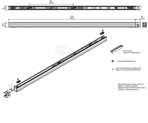 Szyna z zintegrowaną mechaniką MANTION K0001520, aluminium