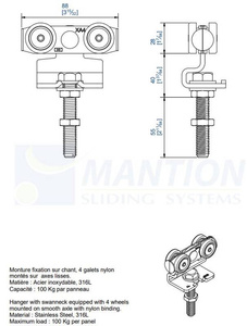 Wózek 4-kołowy MANTION 99232XA4, stal kwasoodporna AISI 316