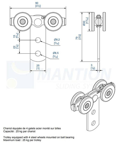 Wózek 4-kołowy MANTION 2732, ocynk