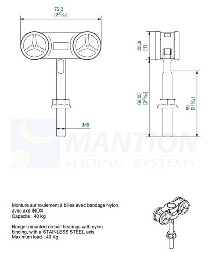 Wózek 4-kołowy MANTION 11218HCX, koła nylonowe