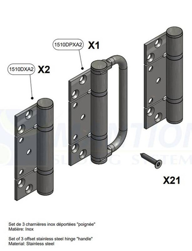 Zestaw zawiasów skrzydłowych MANTION GH10430HOH, stal nierdzewna