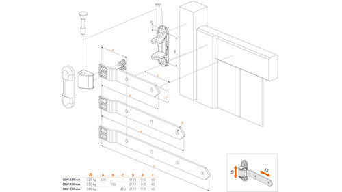 Zawias 180° do furtek drewnianych Locinox 3DW