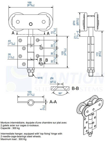 Wózek 4-kołowy z zawiasem MANTION 0582, ocynk