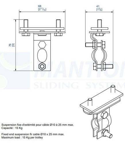 Końcowe, stałe mocowanie kabla okrągłego MANTION 9434R, ocynk