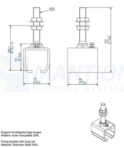 Regulowany uchwyt sufitowy MANTION 9051LXA2, stal nierdzewna AISI 304