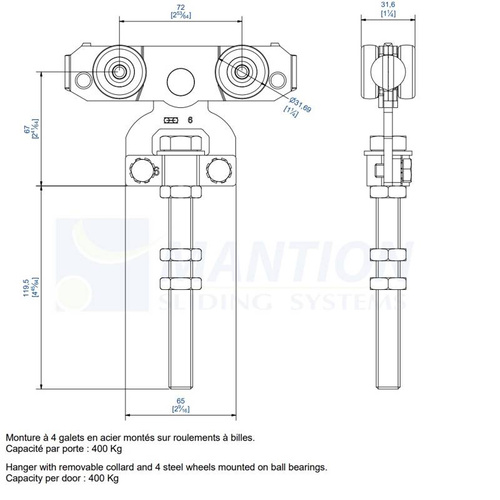Wózek 4-kołowy z przedłużonym trzpieniem MANTION 9245SL, ocynk