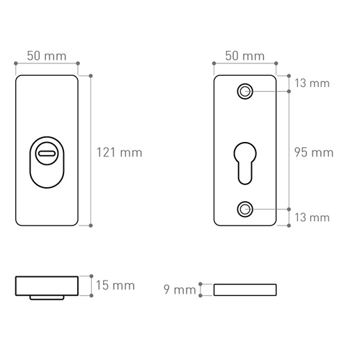 Szyld górny antywłamaniowy w klasie 3 do klamek Metal-Bud ATLAS, wersja krótka