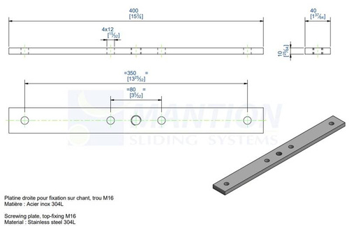 Wzmocniona płytka montażowa do skrzydeł drewnianych MANTION 0086XA2, stal nierdzewna AISI 304