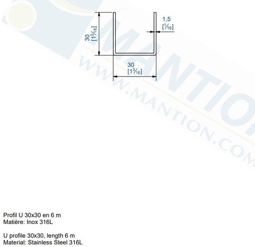 Dolna szyna prowadząca MANTION 1110XA4, stal kwasoodporna AISI 316