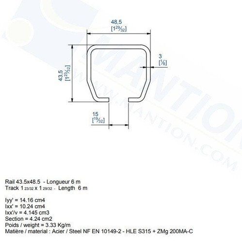 Szyna nośna MANTION HERCULE 9040, ocynk