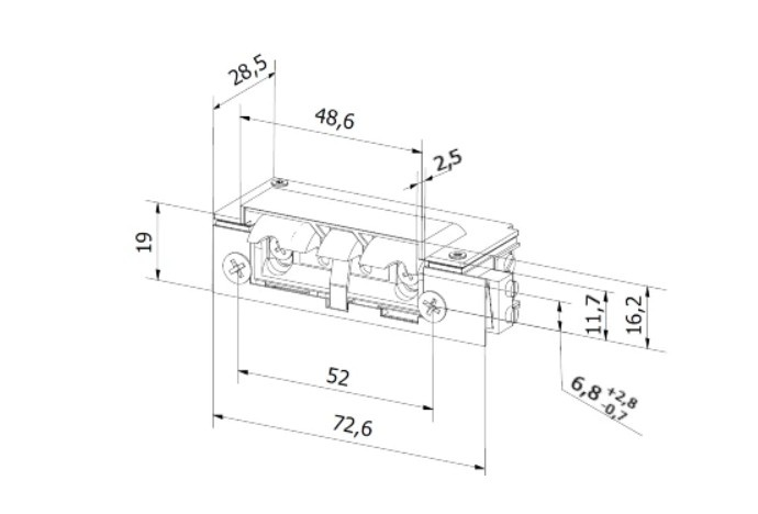 Elektrozaczep BIRA Hartte XS z monitoringiem zamknięcia i wyślizgiem