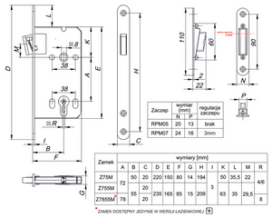 Zamek wpuszczany magnetyczny LOB Z75M