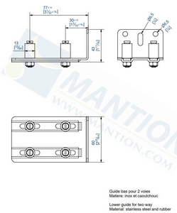 Podwójny regulowany prowadnik dolny MANTION 1128D, stal nierdzewna AISI 304