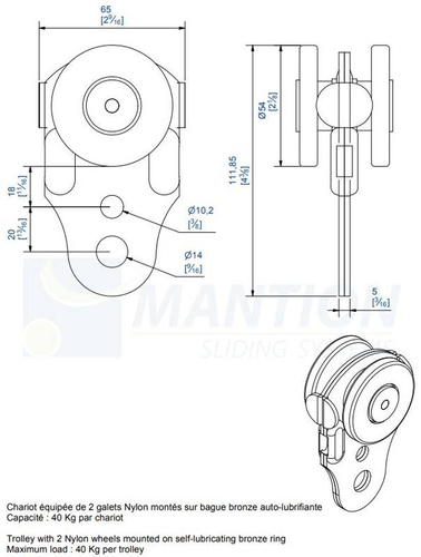 Wózek 2-kołowy MANTION 0761, koła nylonowe