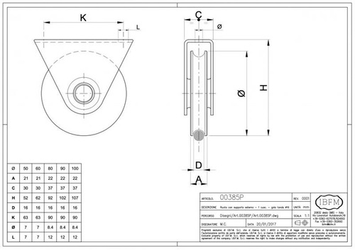 Koło jezdne 1-łożyskowe profil U Ø16 mm z podporą górną