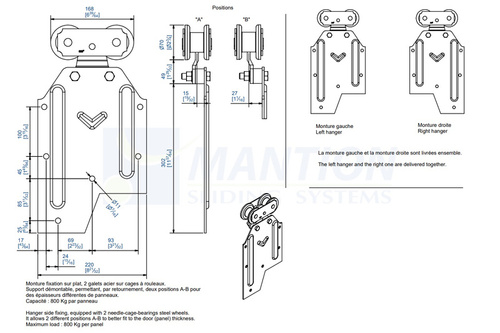 Wózek 4-kołowy z mocowaniem bocznym MANTION 0281S, ocynk
