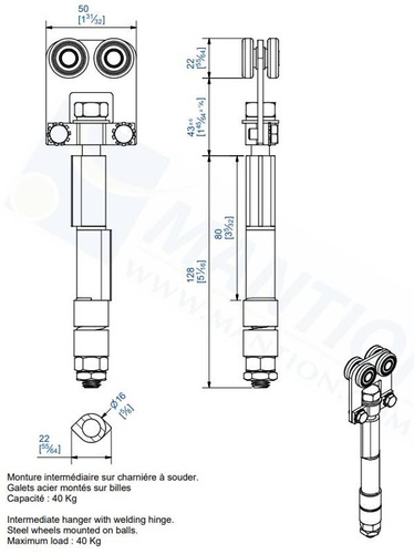 Wózek 4-kołowy do wspawania MANTION 9312SO, ocynk