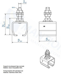 Uchwyt sufitowy zakończony trzpieniem MANTION 9041XA2, stal nierdzewna AISI 304
