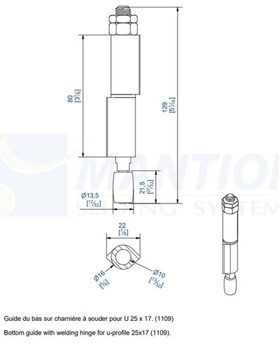 Prowadnik dolny do wspawania MANTION 1104SO, ocynk