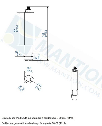 Prowadnik dolny do wspawania MANTION 1105SOE, ocynk