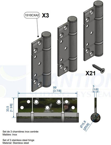 Zestaw zawiasów skrzydłowych MANTION GH10430H, stal nierdzewna