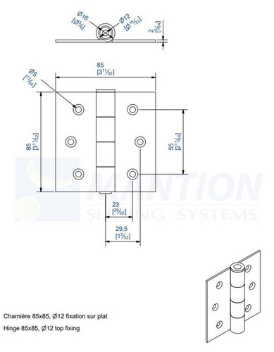 Zawias przykręcany MANTION 1512P, Ø12 mm, ocynk