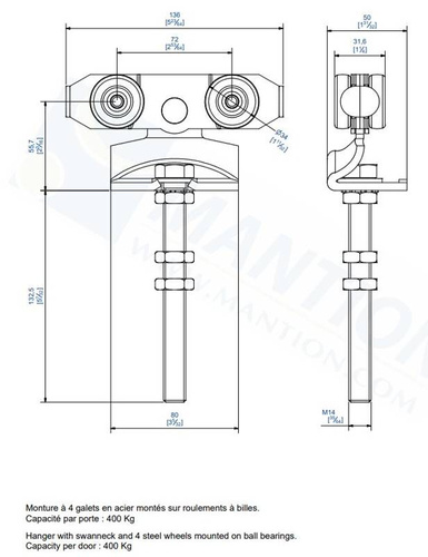 Wózek 4-kołowy z przedłużonym trzpieniem MANTION 9242SL, ocynk