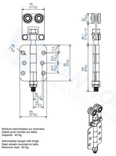 Wózek 4-kołowy z zawiasem MANTION 9512, ocynk