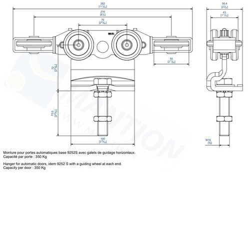 Wózek 6-kołowy do drzwi automatycznych MANTION 9252SE, ocynk