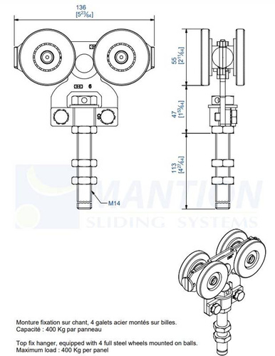 Wózek 4-kołowy MANTION 2265AL, ocynk