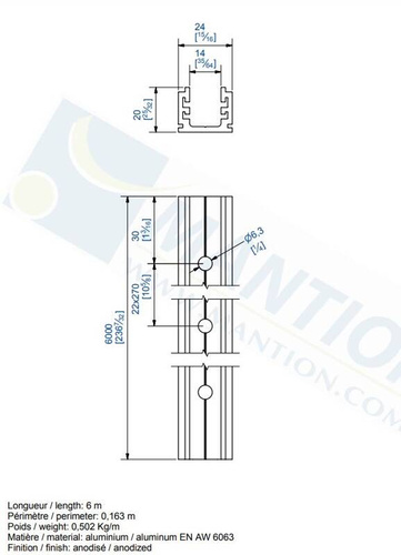 Dolna szyna prowadząca MANTION 11109, aluminium