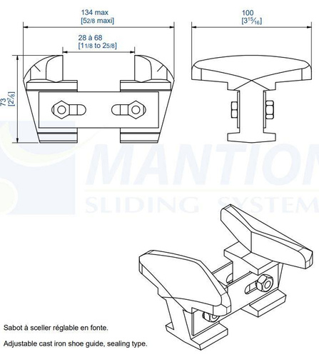 Regulowany prowadnik dolny MANTION 1014, żeliwo