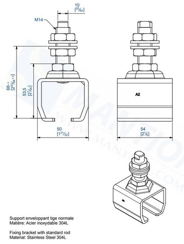 Uchwyt sufitowy zakończony trzpieniem MANTION 9031XA2, stal nierdzewna AISI 304