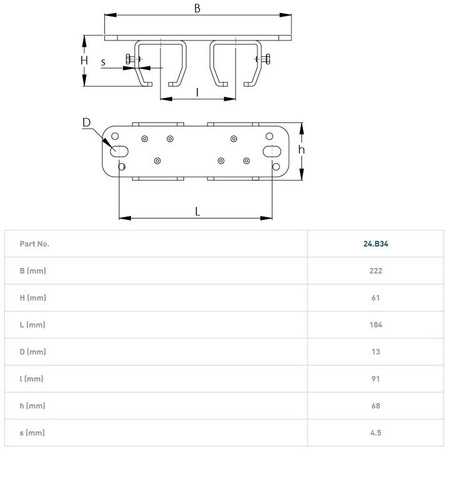 Podwójny uchwyt sufitowy szyny NIKO 24.B34, ocynk