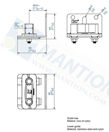 Regulowany prowadnik dolny MANTION 1128ARG, ocynk