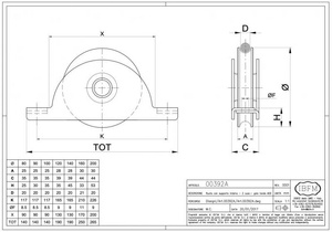 Koło jezdne 2-łożyskowe profil U Ø20 mm z podporą wewnętrzną