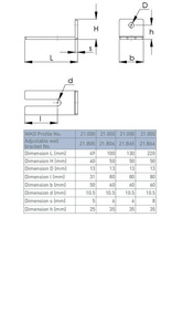 Regulowany podwójny uchwyt ścienny do szyny NIKO 21.B65, ocynk