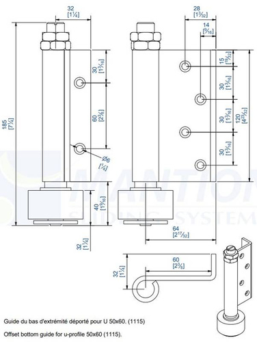Prowadnik dolny z kątownikiem MANTION 1114EL, ocynk